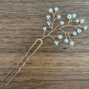 Dainty, Elegant Gold & Pearl Branch Hairpin